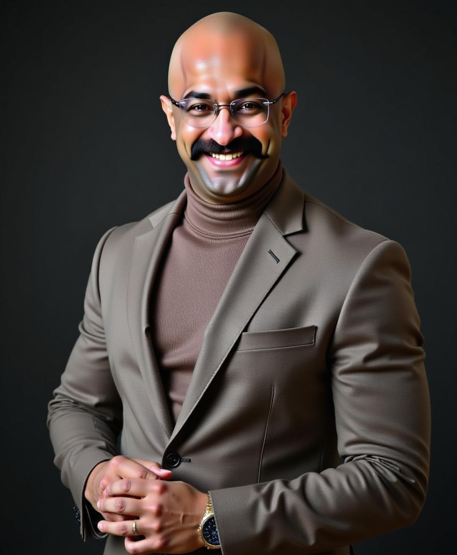 Kishore Bhogale, International Certified Heal Your Life® Workshop Leader, smiling in a taupe blazer and turtleneck against a dark background